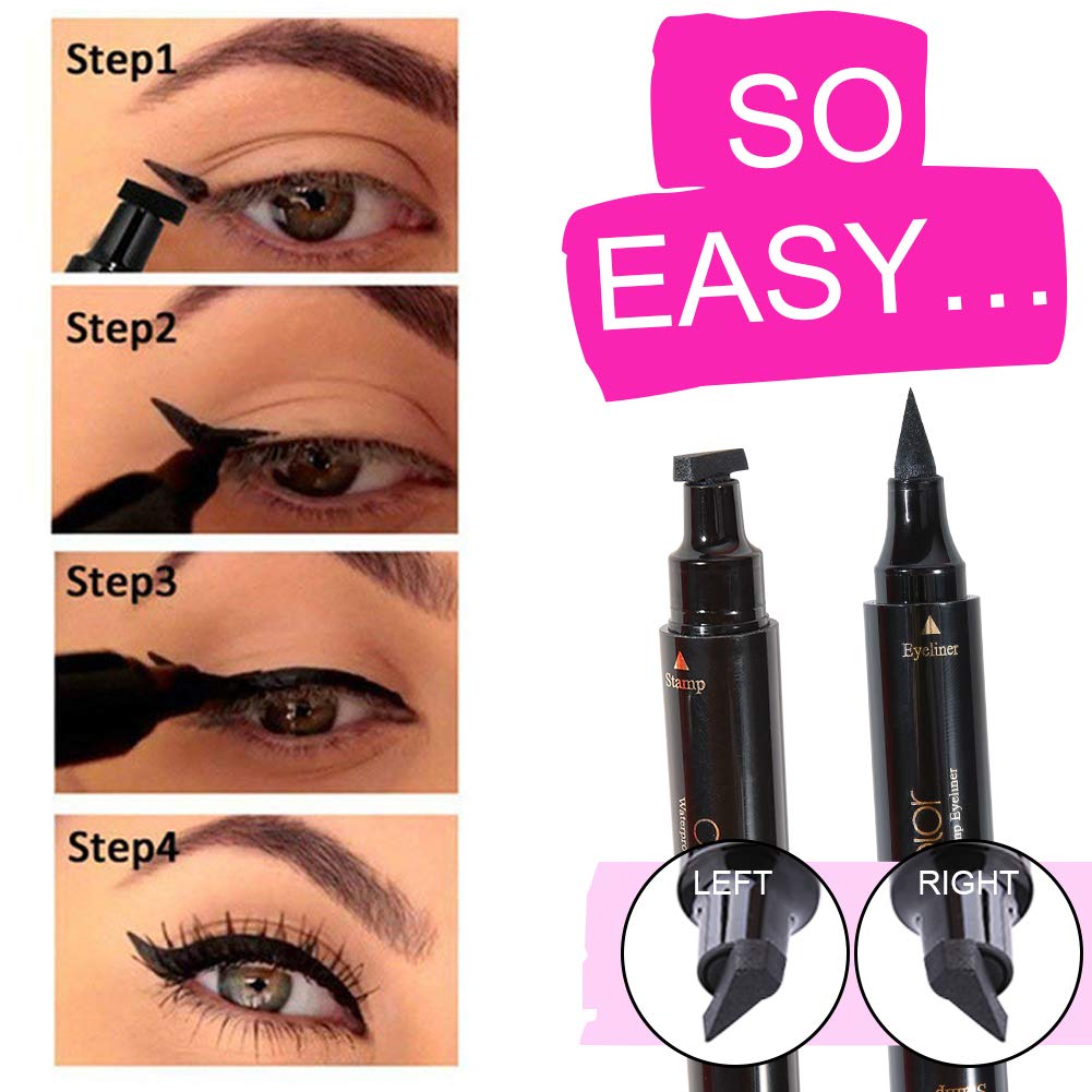 Eyeliner Stamp Double-sided Liquid Winged Eye Liner Pen Waterproof Smudgeproof Long Lasting Wing Original Eyeliner Pen(1PC,Black)