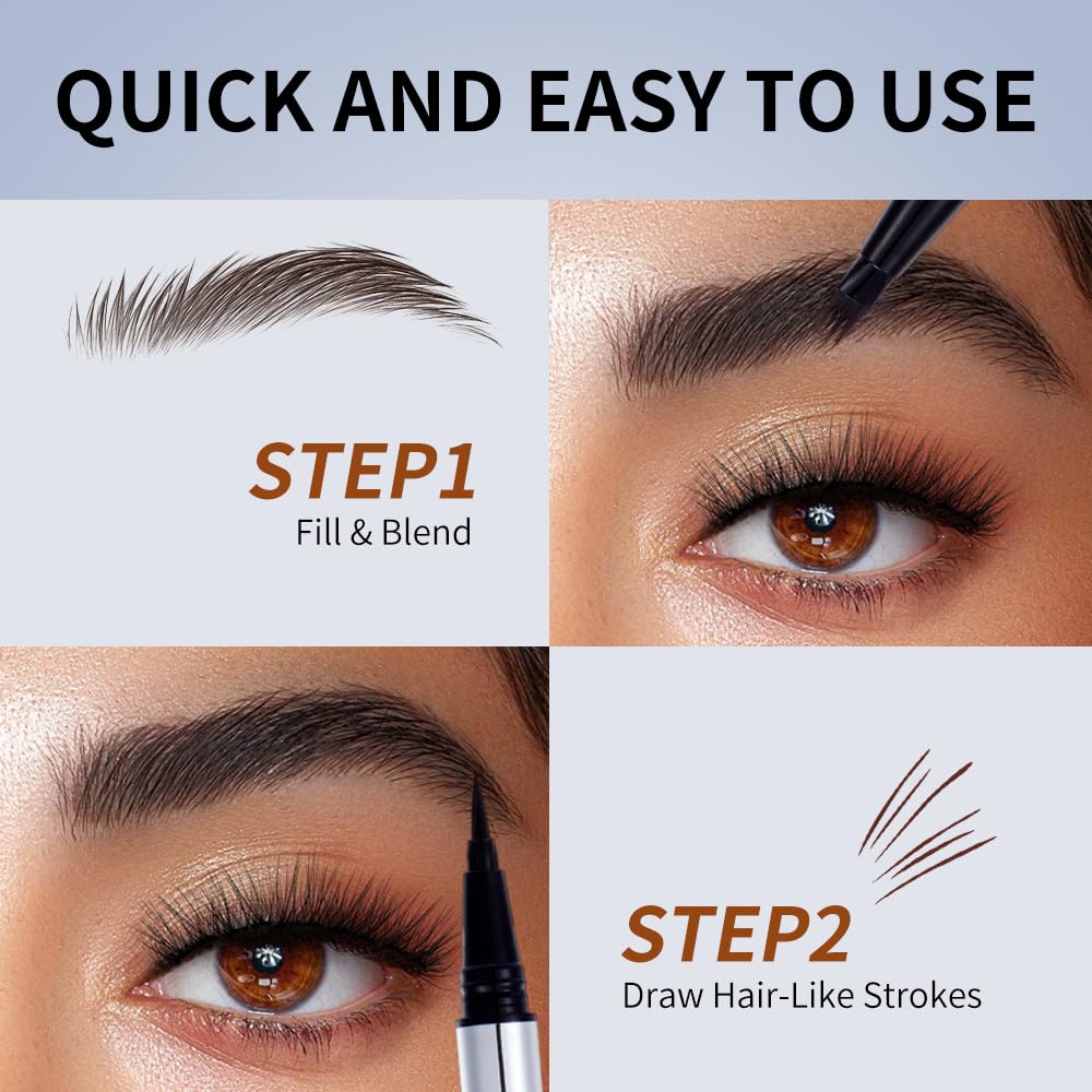 Eyebrow Pencil & Liquid Eyeliner – Waterproof Brow Pencil with Fine Microblading Tip, Natural Hair-Like Strokes, Long Lasting, Smudge-Proof Dual-Ended Design(02 CARAMEL BROWN)