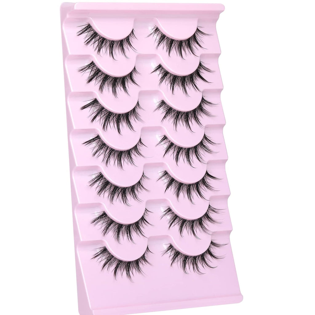 Manga Lashes Natural Look Anime Lashes Cosplay False Eyelashes with Clear Band 3D Wispy Eyelashes Asian Japanese Korean Style Manhua Lashes Look Like Individual Clusters Pack by