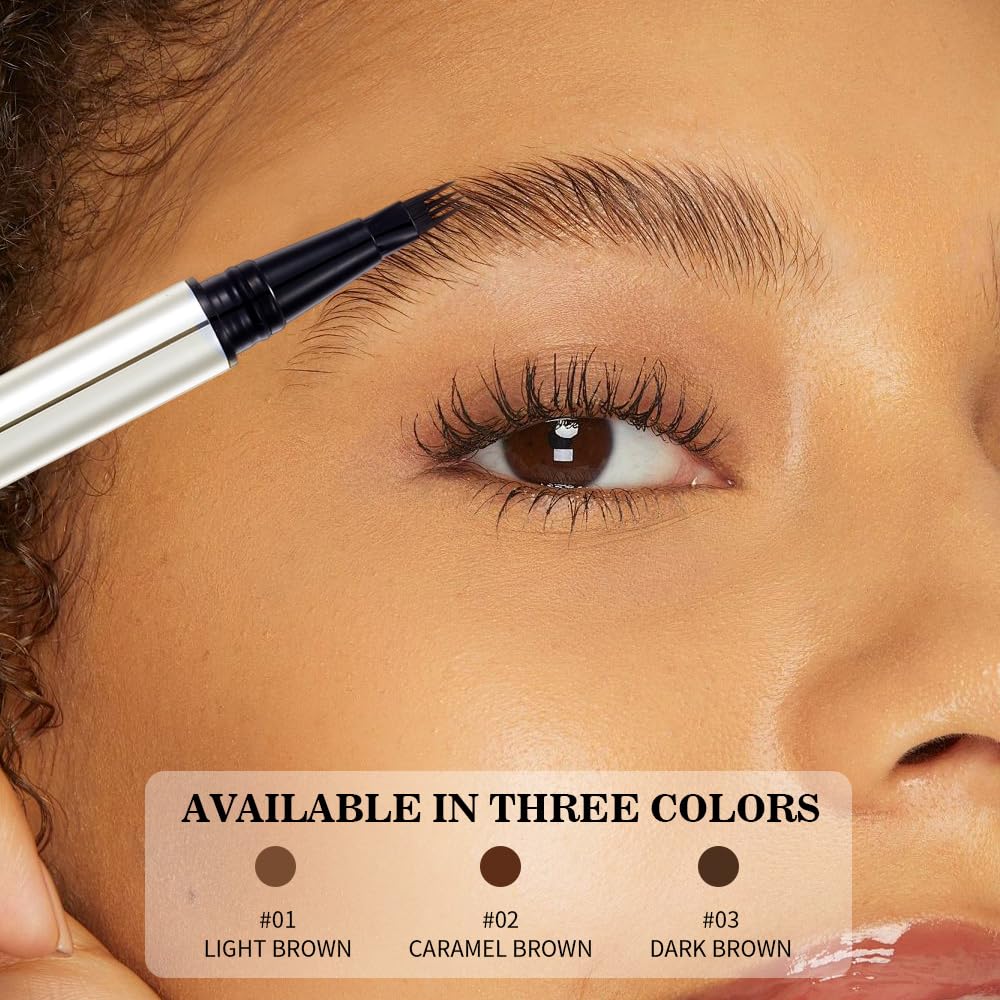 Eyebrow Pencil & Liquid Eyeliner – Waterproof Brow Pencil with Fine Microblading Tip, Natural Hair-Like Strokes, Long Lasting, Smudge-Proof Dual-Ended Design(02 CARAMEL BROWN)