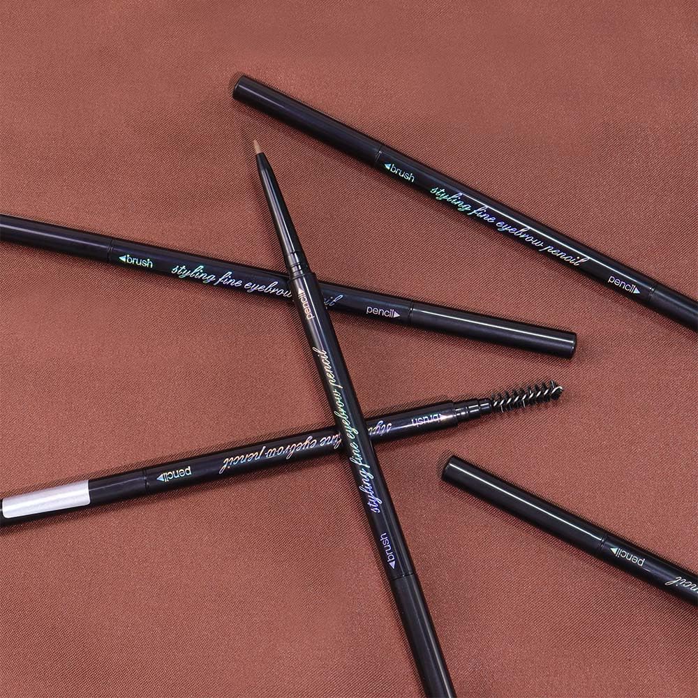 Thin Eyebrow Pencils for Women - 5 Pack Waterproof Micro Dual-Ended Ultra-Fine Tip Brow Pen & Spoolie Brush, Formula for Natural Hair Strokes, Filling, Shaping - Dark Brown