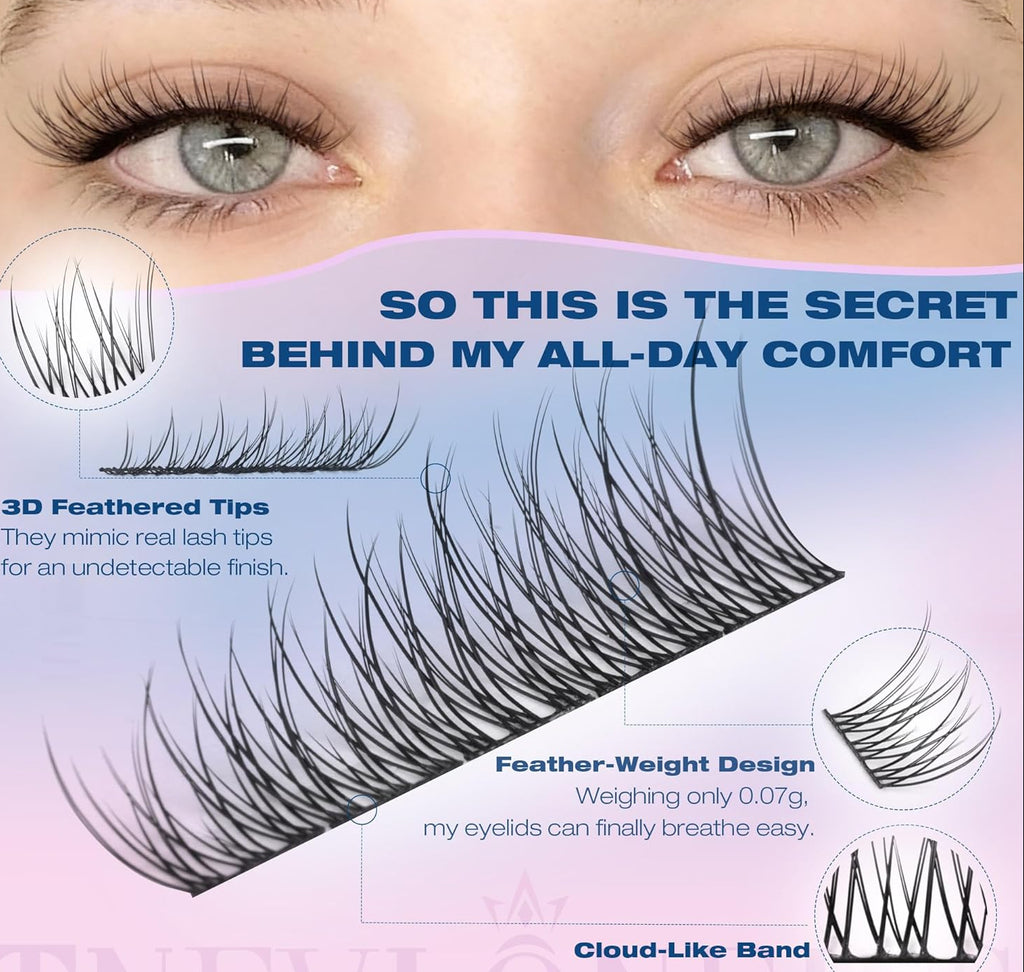 Natural Lash Extension Kit 168Pcs Lash Clusters Kit Wispy Eyelash Extensions 9-12MM Individual Lashes Extensions with Bond and Seal Lash Glue and Eyelash Extension Tweezers DIY at Home by
