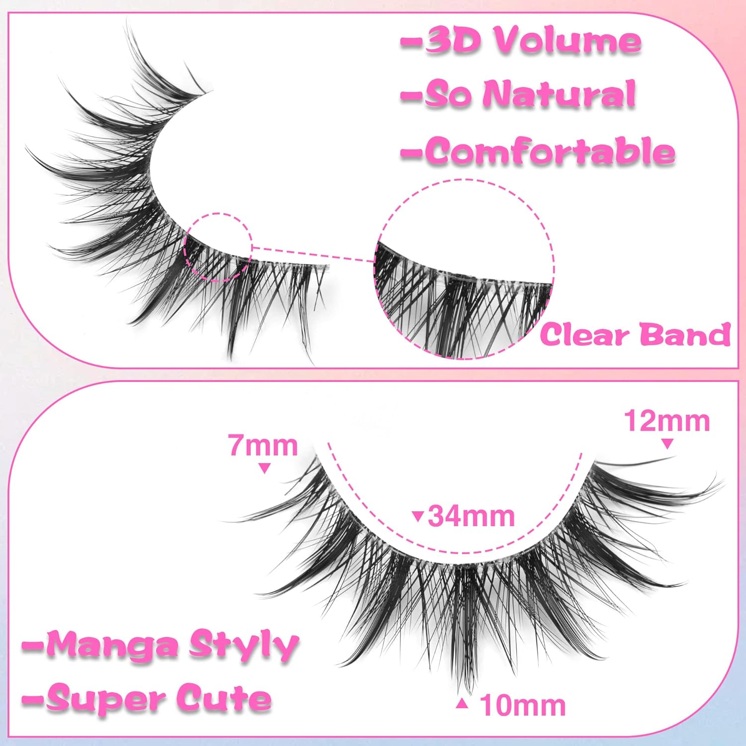 Manga Lashes Natural Look Anime Lashes Cosplay False Eyelashes with Clear Band 3D Wispy Eyelashes Asian Japanese Korean Style Manhua Lashes Look Like Individual Clusters Pack by