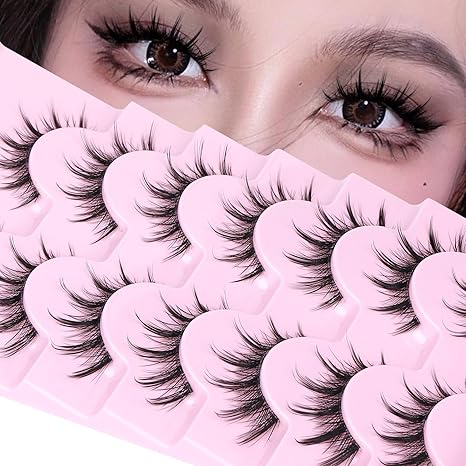 Manga Lashes Natural Look Anime Lashes Cosplay False Eyelashes with Clear Band 3D Wispy Eyelashes Asian Japanese Korean Style Manhua Lashes Look Like Individual Clusters Pack by