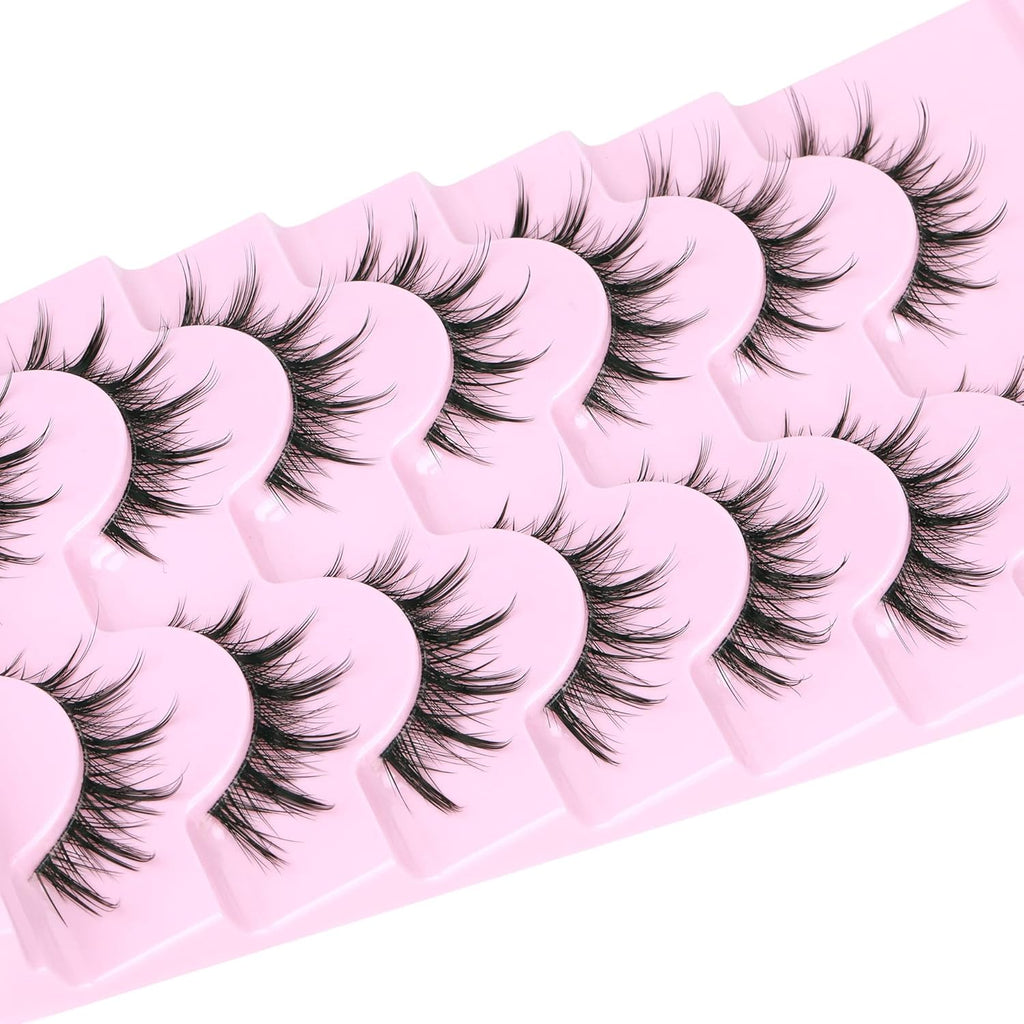 Manga Lashes Natural Look Anime Lashes Cosplay False Eyelashes with Clear Band 3D Wispy Eyelashes Asian Japanese Korean Style Manhua Lashes Look Like Individual Clusters Pack by